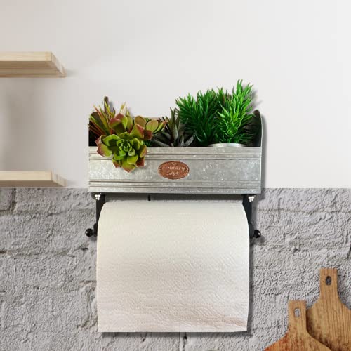 KOTINARA Rustic Paper Towel Holder Wall Mount - Farmhouse Paper Towel Holder with Spice Rack - Galvanized Bathroom Paper Towel Holder - A Farmhouse Kitchen and Bathroom Wall Decor