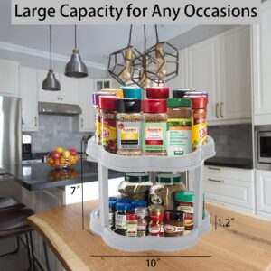 2 Tier Lazy Susan Turntable Spice Organizer Kitchen Tiered Rotating Spice Rack 10 inch Crazy Susan Double Spinning Seasoning Shelf Non-Skid Storage Container for Cabinet Pantry Refrigerator, Gray