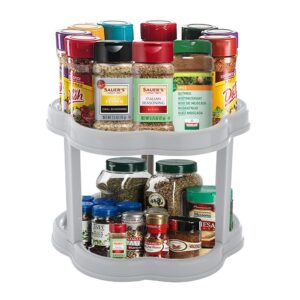 2 tier lazy susan turntable spice organizer kitchen tiered rotating spice rack 10 inch crazy susan double spinning seasoning shelf non-skid storage container for cabinet pantry refrigerator, gray
