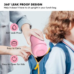 DaCool Food Thermos for Kids With Handle 16 Ounce Insulated Lunch Containers Leakproof Thermos for Food Lunch Soup Vacuum Stainless Steel With Folding Spoon Lunch Box for Kids School Outdoors Pink