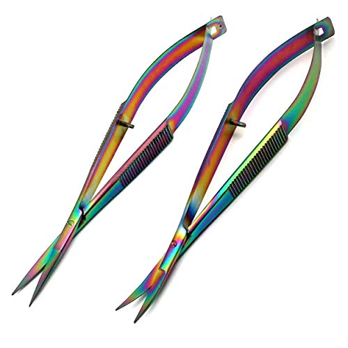 OdontoMed2011 Pack of 2 Pieces 4.5" Embroidery Easy Snips Scissors - EZ Snip Straight & Curved Blades Stainless Steel Multi Color Rainbow