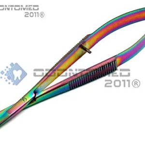 OdontoMed2011 Pack of 2 Pieces 4.5" Embroidery Easy Snips Scissors - EZ Snip Straight & Curved Blades Stainless Steel Multi Color Rainbow