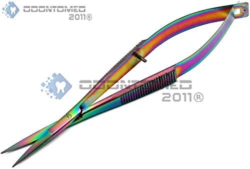 OdontoMed2011 Pack of 2 Pieces 4.5" Embroidery Easy Snips Scissors - EZ Snip Straight & Curved Blades Stainless Steel Multi Color Rainbow