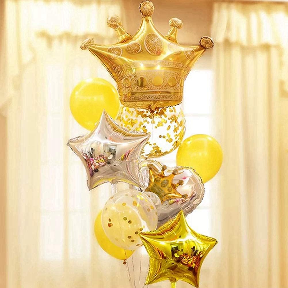 14PCS Crown Balloons Gold Foil Crown Balloon for Birthday Wedding Party Baby Shower Decorations 4 Giant and 10 Mini Size