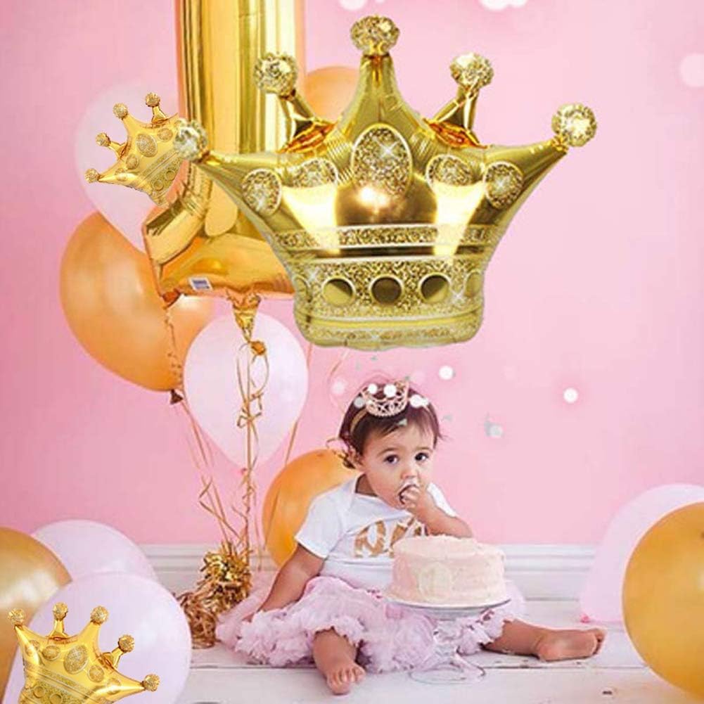 14PCS Crown Balloons Gold Foil Crown Balloon for Birthday Wedding Party Baby Shower Decorations 4 Giant and 10 Mini Size