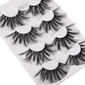 Pleell 25MM Lashes Mink Fluffy Wispy False Eyelashes Pack 3D Dramatic Long Volume Eyelashes 4 Pairs