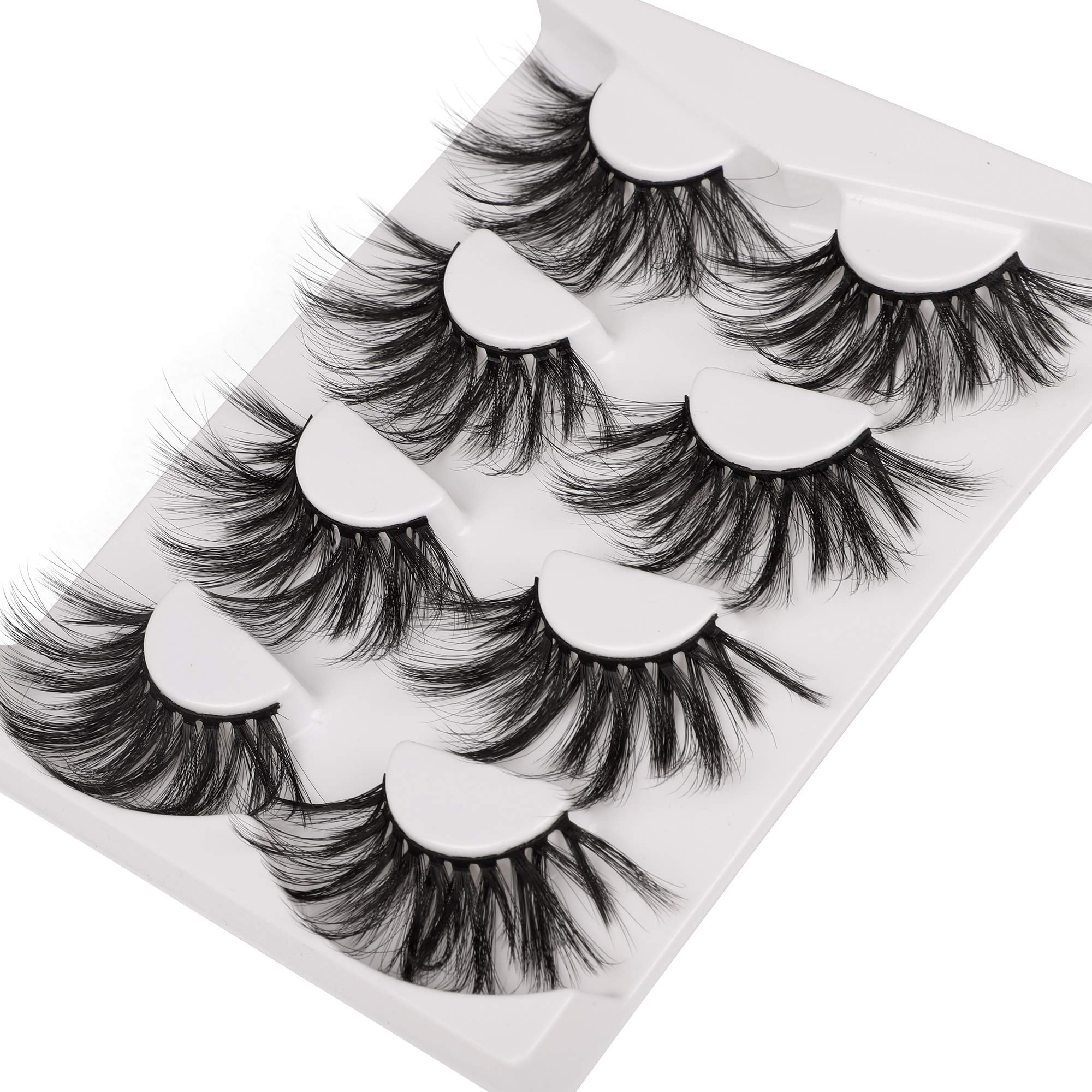 Pleell 25MM Lashes Mink Fluffy Wispy False Eyelashes Pack 3D Dramatic Long Volume Eyelashes 4 Pairs