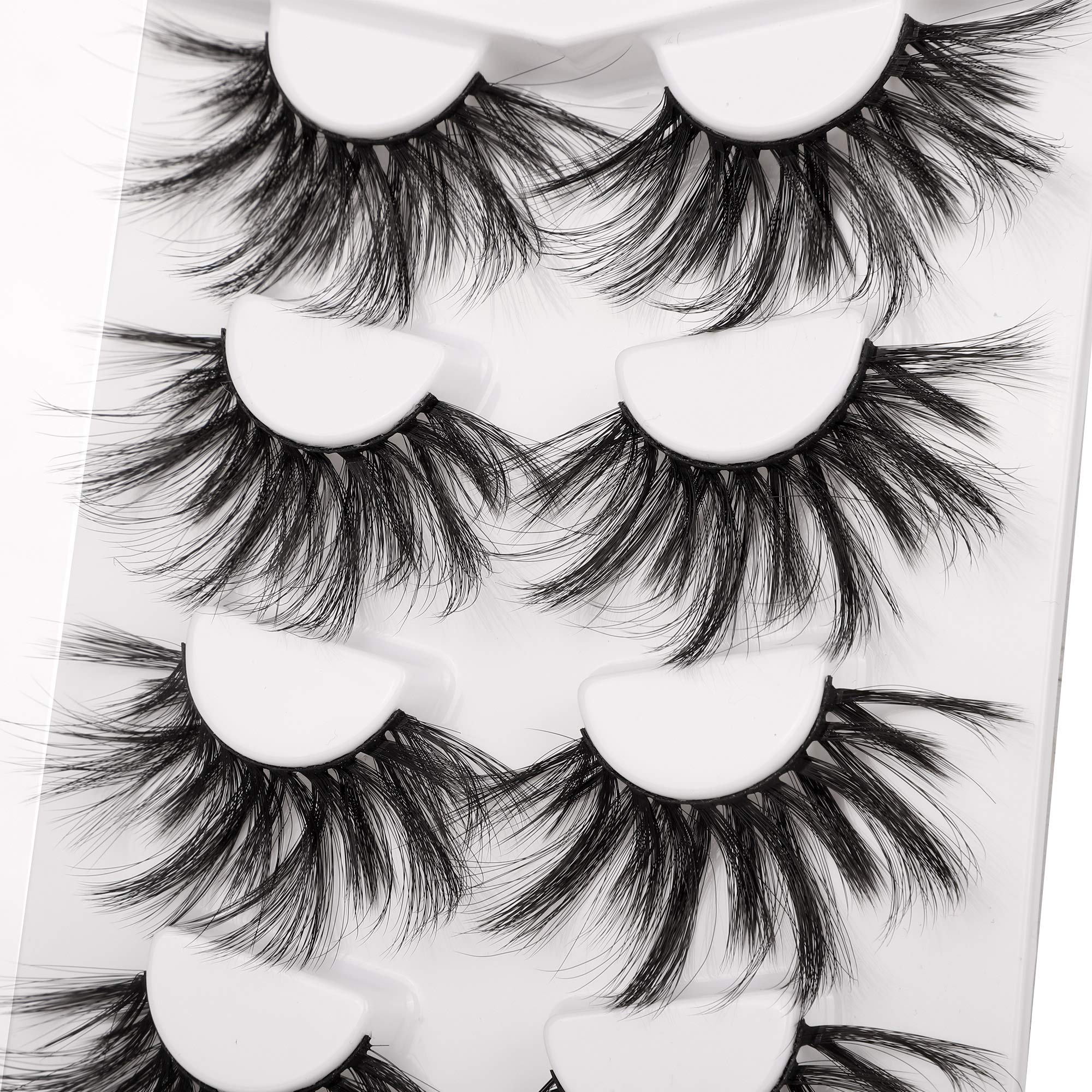 Pleell 25MM Lashes Mink Fluffy Wispy False Eyelashes Pack 3D Dramatic Long Volume Eyelashes 4 Pairs