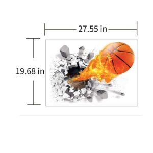 Supzone 3D Basketball Wall Stickers Breakthrough Wall Sticker Self-Adhesive Fireball Wall Decor Vinyl Removable Flying Basketball Wall Art for Kids Wall Stickers for Bedroom Playroom Wall Mural