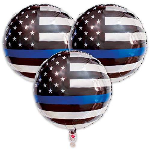 Havercamp’s Police-Thin Blue Line Balloons (3 Pcs.)! 18” Round Mylar Balloons.