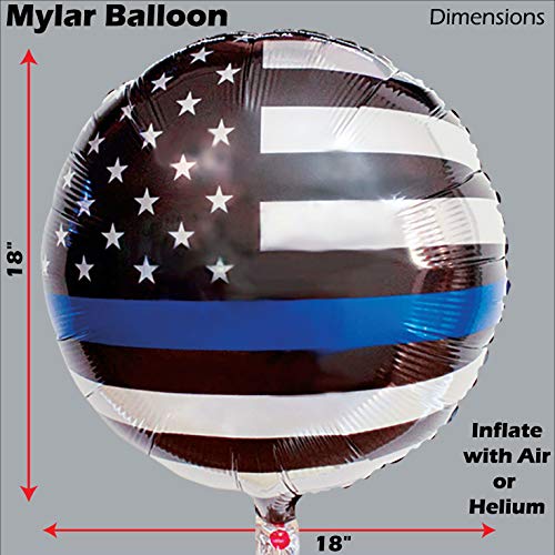 Havercamp’s Police-Thin Blue Line Balloons (3 Pcs.)! 18” Round Mylar Balloons.