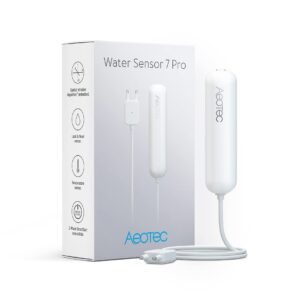 PRO Version ZWave Water Sensor: Aeotec Water Sensor 7 Pro, with Flood, Temperature, Humidity Sensor, SmartThings Sensor Compatible, Z-Wave Plus, S2, SmartStart, ZWave hub Required