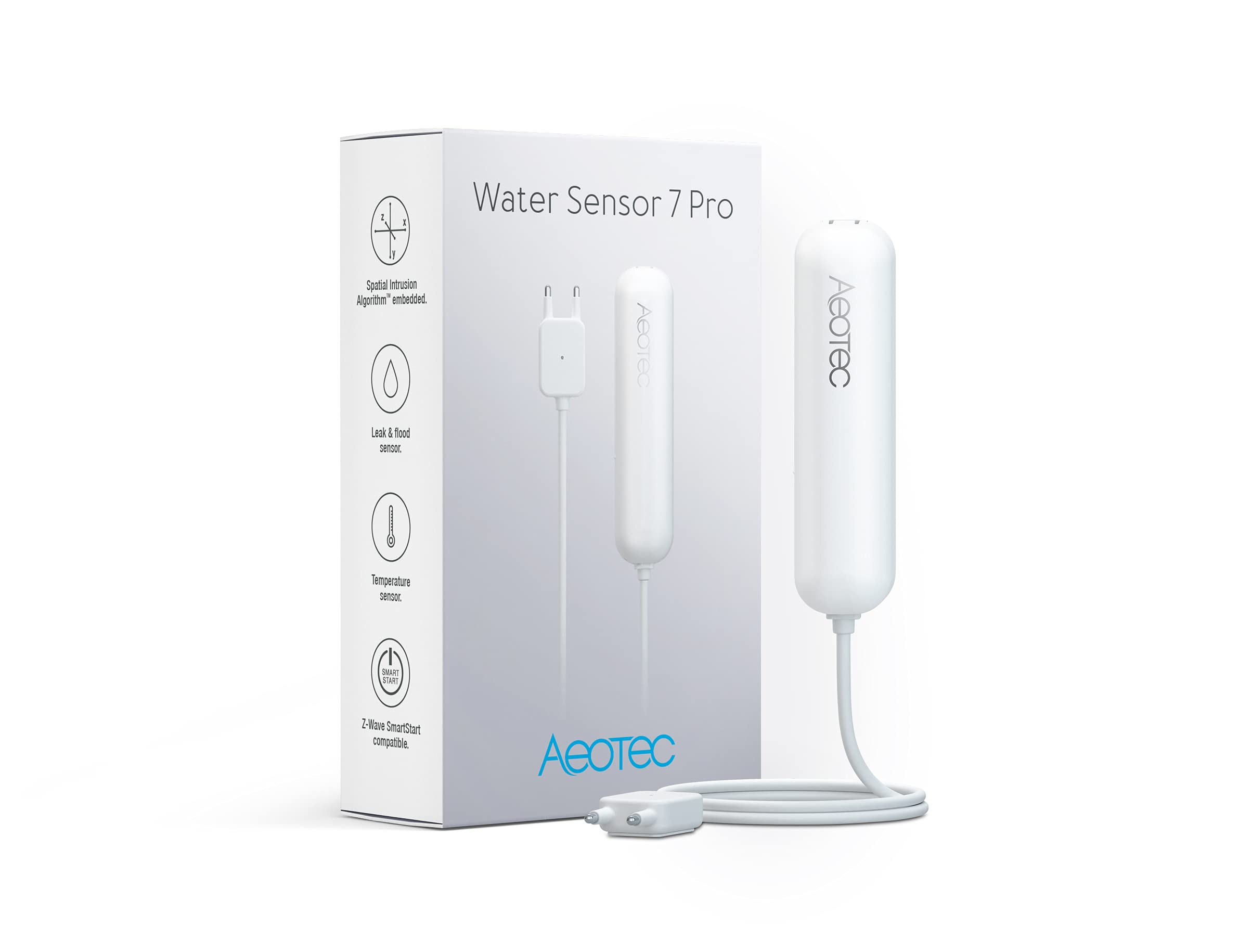 PRO Version ZWave Water Sensor: Aeotec Water Sensor 7 Pro, with Flood, Temperature, Humidity Sensor, SmartThings Sensor Compatible, Z-Wave Plus, S2, SmartStart, ZWave hub Required