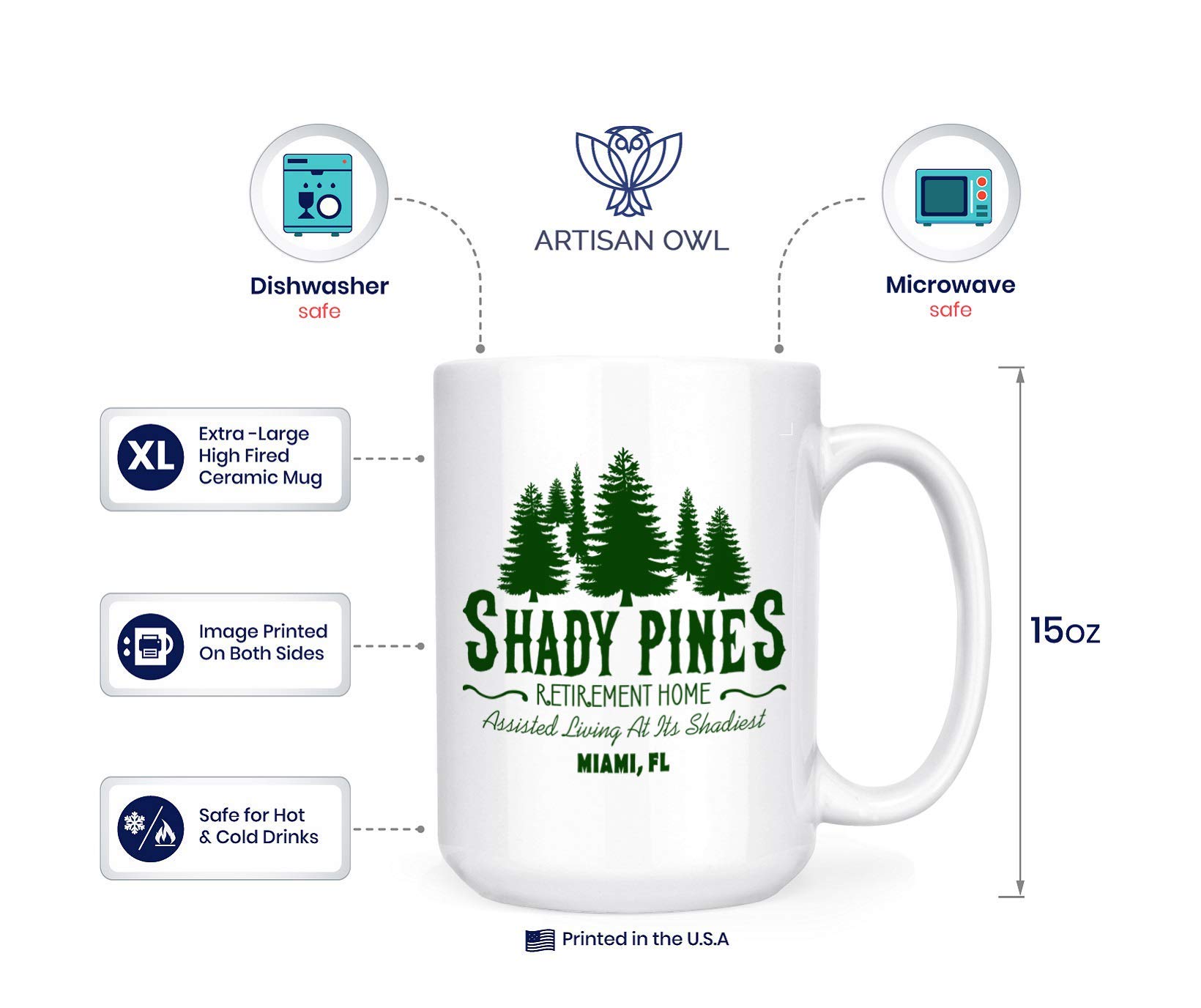Artisan Owl White Shady Pines Retirement Home 15oz Coffee Mug and Thank You For Being A Friend 17oz Stemless Wine Glass Bundle