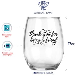 Artisan Owl White Shady Pines Retirement Home 15oz Coffee Mug and Thank You For Being A Friend 17oz Stemless Wine Glass Bundle