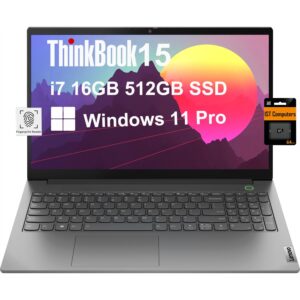 lenovo thinkbook 15 gen 4 business laptop (15.6" fhd, 12th gen intel 10-core i7-1255u, 16gb ram, 512gb ssd), 1080p webcam, fingerprint, ist sd card, wi-fi 6, ethernet, win 11 pro, grey - 2024