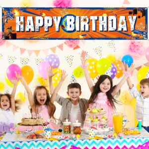 Dart Battle Party Supplies dart battle Happy Birthday Banner Horizontal Fabric Happy Birthday Yard Sign 71 x 16 Inch Blaster Battle Gun Birthday Party Decorations for Kids Boys Birthday Party