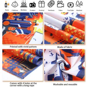 Dart Battle Party Supplies dart battle Happy Birthday Banner Horizontal Fabric Happy Birthday Yard Sign 71 x 16 Inch Blaster Battle Gun Birthday Party Decorations for Kids Boys Birthday Party