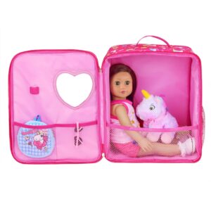 K.T.Fancy 7 PCS 18 inch Dolls Bag Carrier Set and Accessories Including 18 Inch Doll Clothes, Shoes, Sunglasses, Doll Backpack and Toy Unicorn (NO Doll)