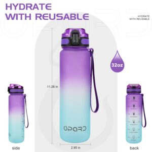 Opard 32oz Sports Water Bottle with Motivational Time Marker to Drink, Reusable BPA Free Tritan with Filter for Gym and Outdoor