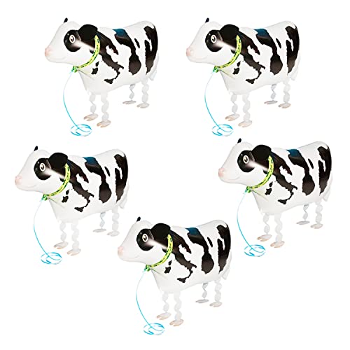 5 Pcs Walking Cow Balloons Walking Animal Balloons Farm Animal Balloon Cow Cartoon Animals Mylar Balloon Can't Float Cow Foil Balloon Kit Animal Theme Birthday Party Decoration,Cow