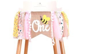 1st happy birthday banner - highchair banner tassels for girl&boy birthday party decoration,baby birthday photo props party supplies(bee)