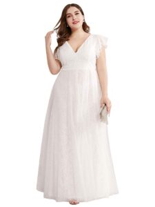 ever-pretty women's a-line v-neck flutter sleeves plus size cocktail dress for formal party white us26