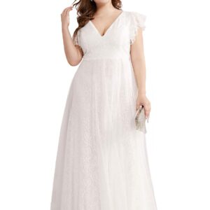 Ever-Pretty Women's A-Line V-Neck Flutter Sleeves Plus Size Cocktail Dress for Formal Party White US26