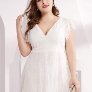 Ever-Pretty Women's A-Line V-Neck Flutter Sleeves Plus Size Cocktail Dress for Formal Party White US26