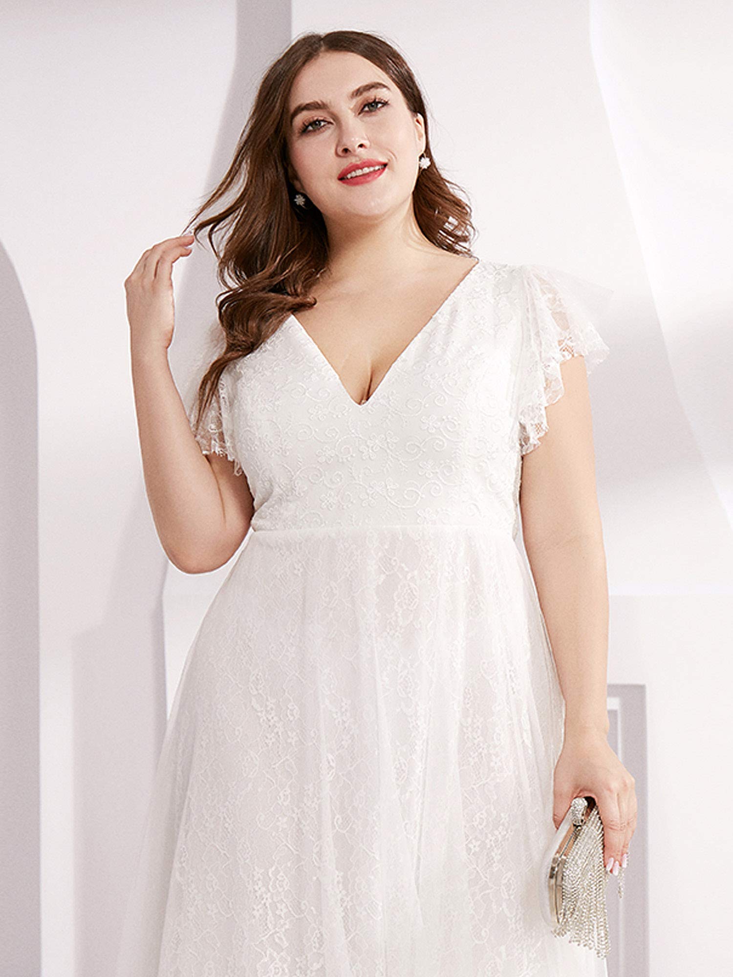 Ever-Pretty Women's A-Line V-Neck Flutter Sleeves Plus Size Cocktail Dress for Formal Party White US26