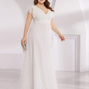 Ever-Pretty Women's A-Line V-Neck Flutter Sleeves Plus Size Cocktail Dress for Formal Party White US26