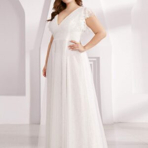 Ever-Pretty Women's A-Line V-Neck Flutter Sleeves Plus Size Cocktail Dress for Formal Party White US26