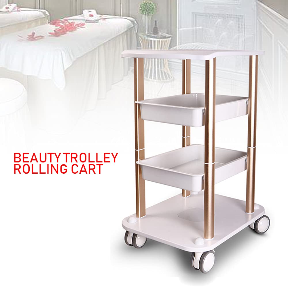 TBVECHI Rolling Utility Cart, Gold Color, Scratch Resistant, 4 Layer Metal Storage Carts for Beauty Salon, Barbershops, Spa, 40 kg Load Capacity