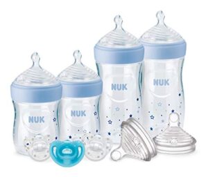 nuk simply natural baby bottles with safetemp gift set - includes 4 bottles, 3 pacifiers, and 2 replacement bottle nipples