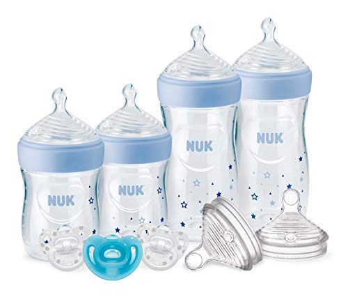 NUK Simply Natural Baby Bottles with SafeTemp Gift Set - Includes 4 Bottles, 3 Pacifiers, and 2 Replacement Bottle Nipples