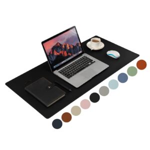 leather desk pad,wolaile 36x17 inch large mouse pad,waterproof non-slip writing desk blotter,computer mat desktop protector for office home,black