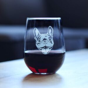 Happy Frenchie - Stemless Wine Glass - Cute French Bulldog Themed Gifts or Party Decor for Women and Men - Large Glasses