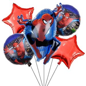 5PCS Spiderman Foil Balloons for Boys Birthday Baby Shower Super HeroTheme Party Decorations