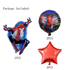 5PCS Spiderman Foil Balloons for Boys Birthday Baby Shower Super HeroTheme Party Decorations