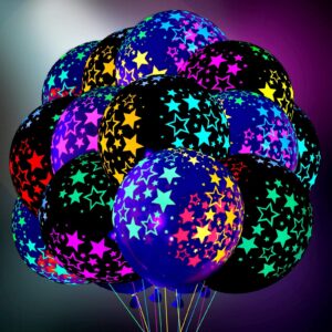 chivao 50 pieces neon glow balloons neon stars glow in blacklight black light fluorescent mini stars party balloons neon latex balloons for birthday wedding arch party decoration (black, clear)