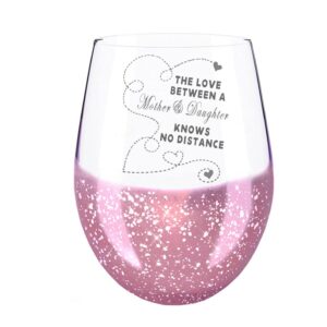 Osci-Fly Mothers Day Gifts for Mom from Daughter, The Love Between a Mother and Daughter Knows No Distance Handmade Etched Wine Glass & Best Mom Socks - Long Distance Gifts to Mom