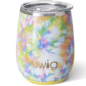 swig life 14oz insulated wine tumbler with lid | 40+ pattern options | dishwasher safe, holds 2 glasses, stainless steel outdoor wine glass (you glow girl)