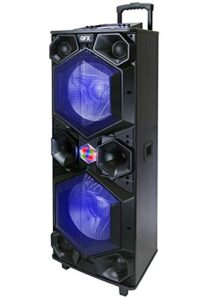 qfx e-1500 professional large bluetooth speakers | portable pa speaker system | dual 15” woofers, 1.5” tweeter, and party lights