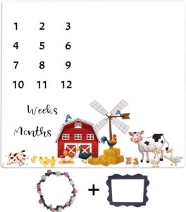 baby monthly milestone blanket newborns photo props shoots backdrop personalized farm house animals photography growing infants toddlers swaddle blanket 48"x48" btzdlu124