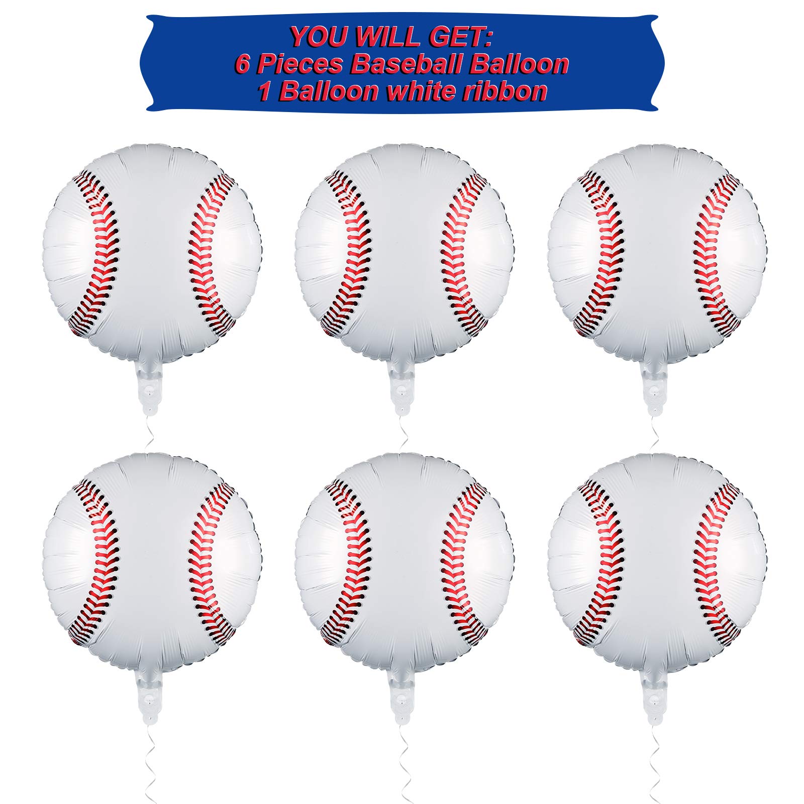 6 Pack 18 Inches Baseball Balloons Baseball Party Decorations Foil Balloons for Baseball Themed Party Supplies Summer Birthday Sports Party Favors Baby Shower Decoration