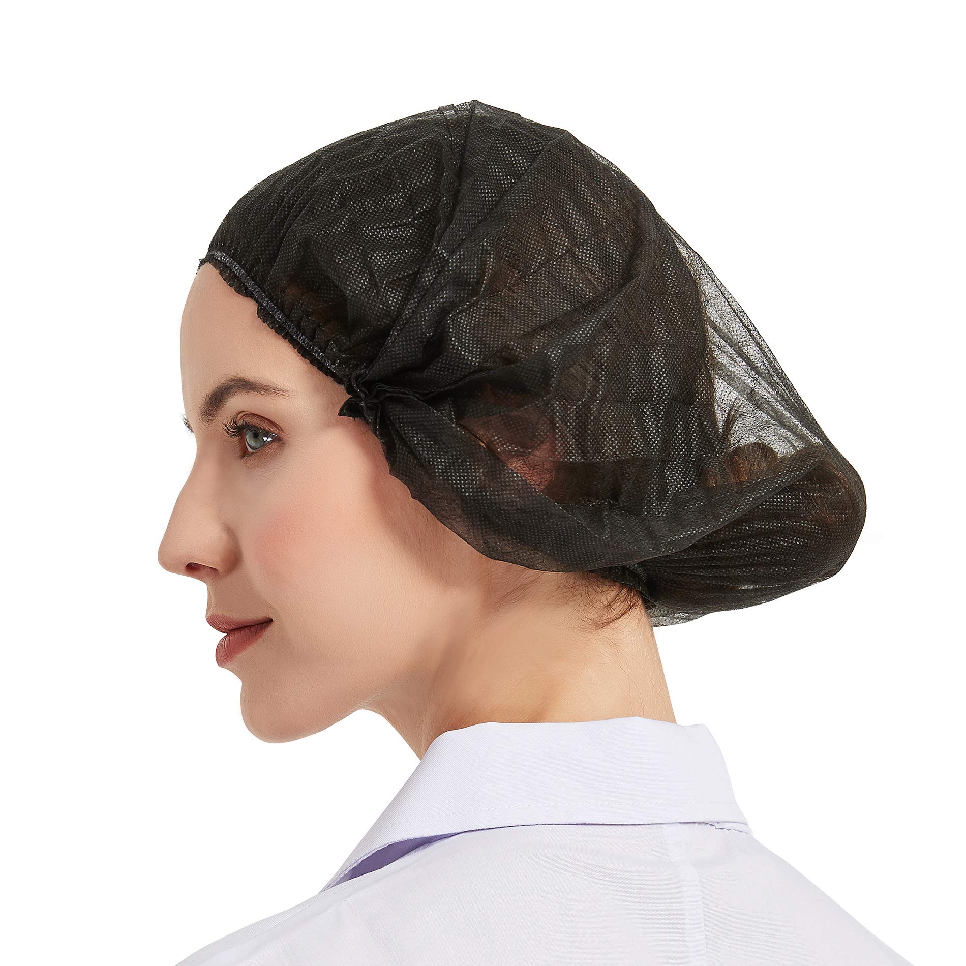 ProtectX 100-Pack Black Disposable Hair Nets, Elastic Head Cover, Bouffant Caps, Sanitation Head Cover for Food Service, Spa Men & Women - 21 inch