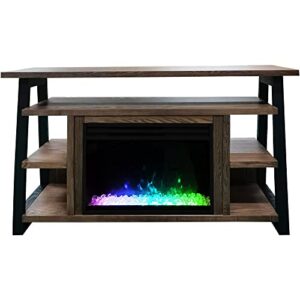 cambridge sawyer 53 inch freestanding fireplace mantel tv stand with storage shelves and 1500 watt electric heater insert with crystal display, multicolor flames, remote control in walnut/black