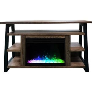 Cambridge Sawyer 53 Inch Freestanding Fireplace Mantel TV Stand with Storage Shelves and 1500 Watt Electric Heater Insert with Crystal Display, Multicolor Flames, Remote Control in Walnut/Black