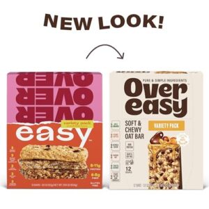 OVER EASY Soft and Chewy Oatmeal Breakfast Bars - Granola and Protein Bars -12 Energy Snack Bars - Clean, Organic, Gluten Free, Dairy Free, Soy Free and Kosher (Variety Pack, 12 Count)…