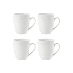 Everyday White by Fitz and Floyd Beaded 14 Ounce Mugs, Set of 4, 4 Count (Pack of 1)